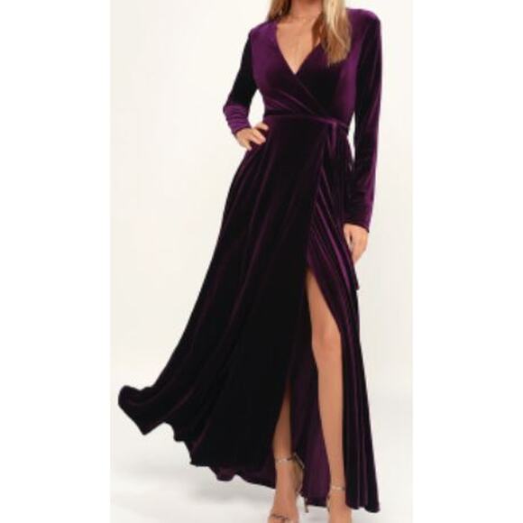 Lulu's Dresses & Skirts - LULU'S Sz S Jacinda Plum Purple Velvet Wrap Maxi Evening Party Dress  NEW B33